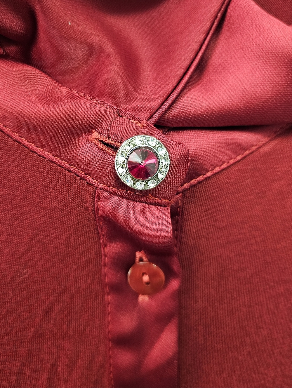 Red Button-Down Blouse With Embellish Buttons - Picture 2 of 8